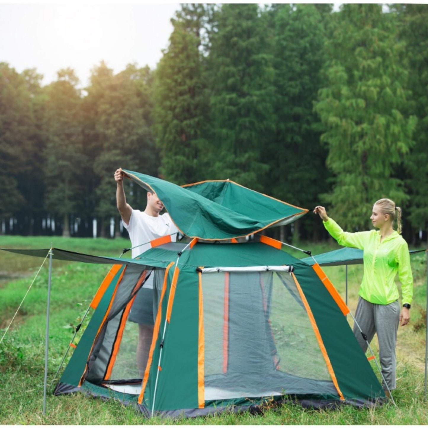 Instant Up Camping Tent 2-4 Person - GREEN-ORANGE