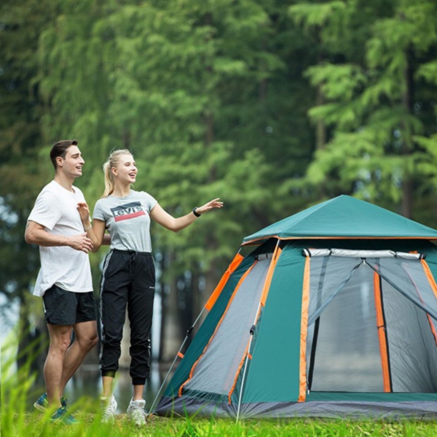 Instant Up Camping Tent 2-4 Person - GREEN-ORANGE