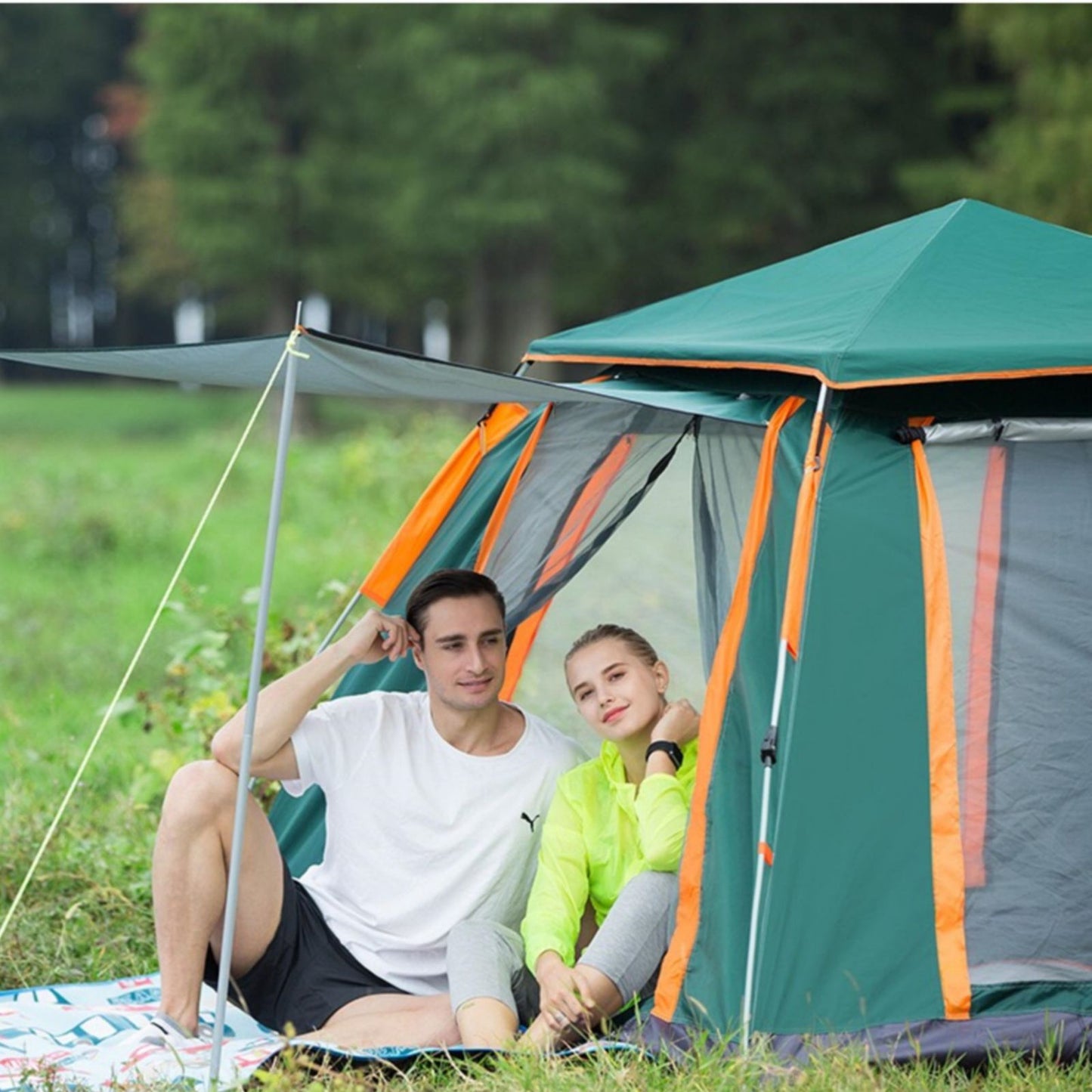 Instant Up Camping Tent 2-4 Person - GREEN-ORANGE