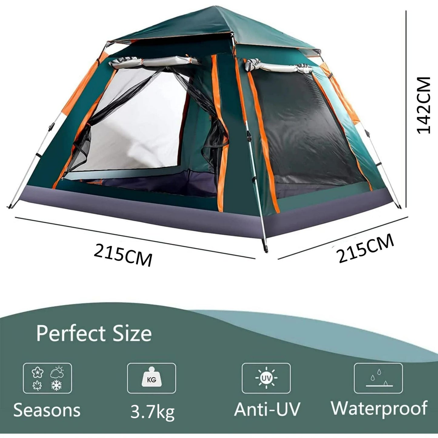 Instant Up Camping Tent 2-4 Person - GREEN-ORANGE