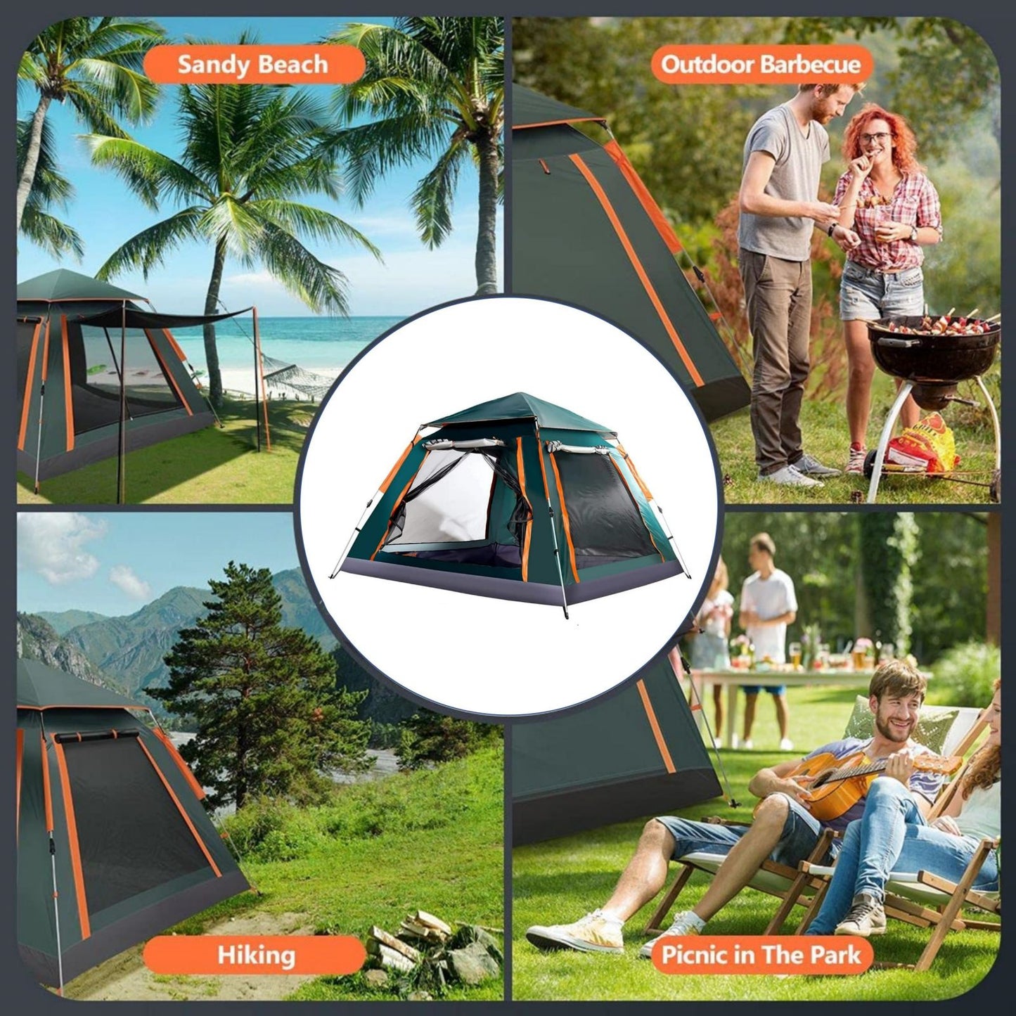 Instant Up Camping Tent 2-4 Person - GREEN-ORANGE
