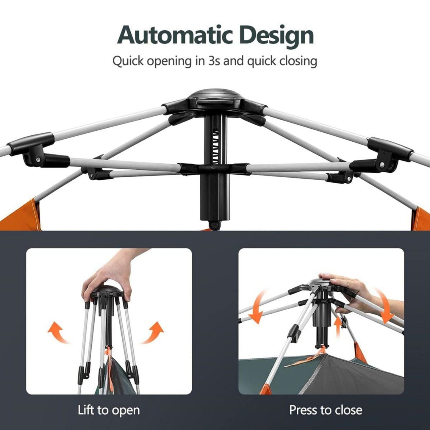 Instant Up Camping Tent 2-4 Person - GREEN-ORANGE