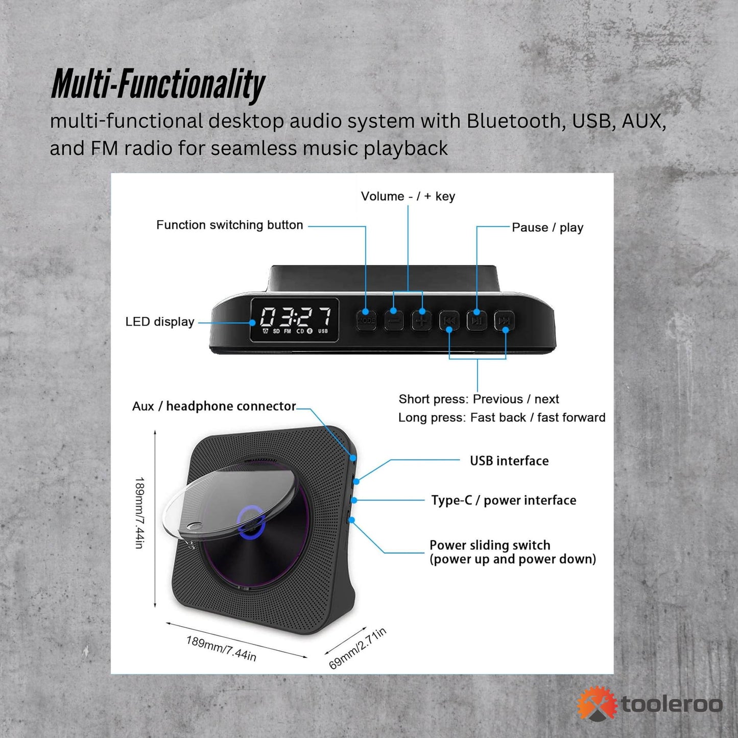 Rechargeable Camping Desktop Bluetooth CD Player Speaker