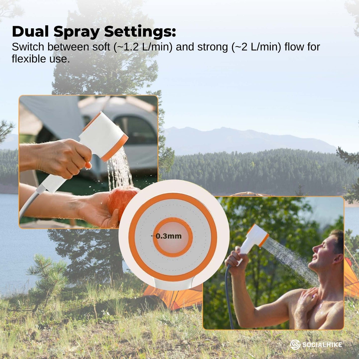 Portable Camping Shower Head - Rechargeable & LED light