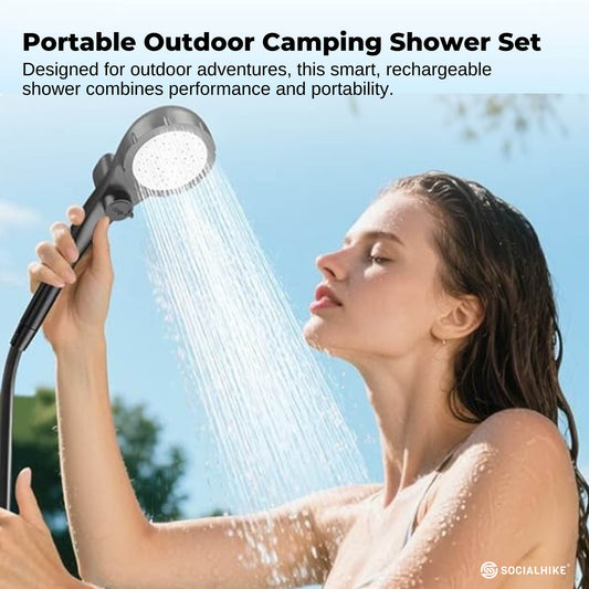 Portable Camping Shower Kit - 6000MAh Rechargeable Pump LED