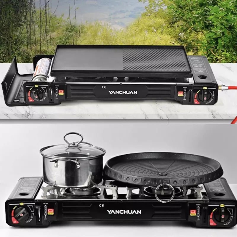 Portable Camping 2 Burner Stove w Baking Tray