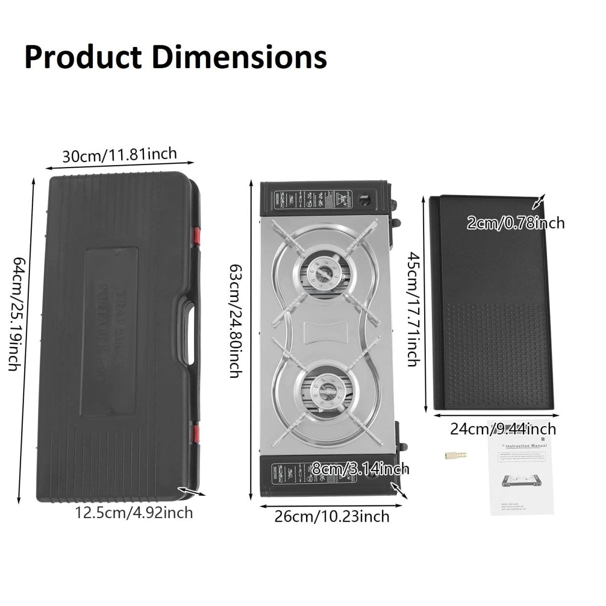 Portable Camping 2 Burner Stove w Baking Tray