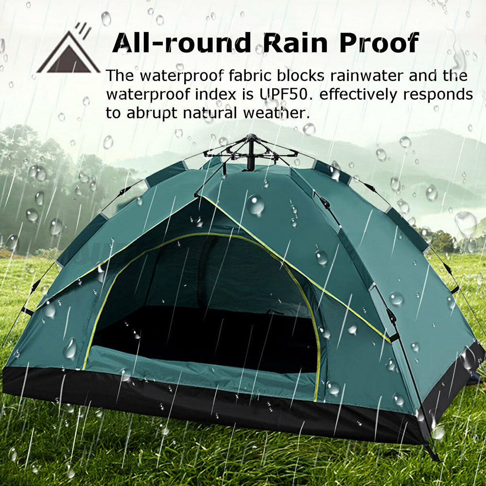 Quick setup Camping Tent 3-4 Person with Ground sheet - Green