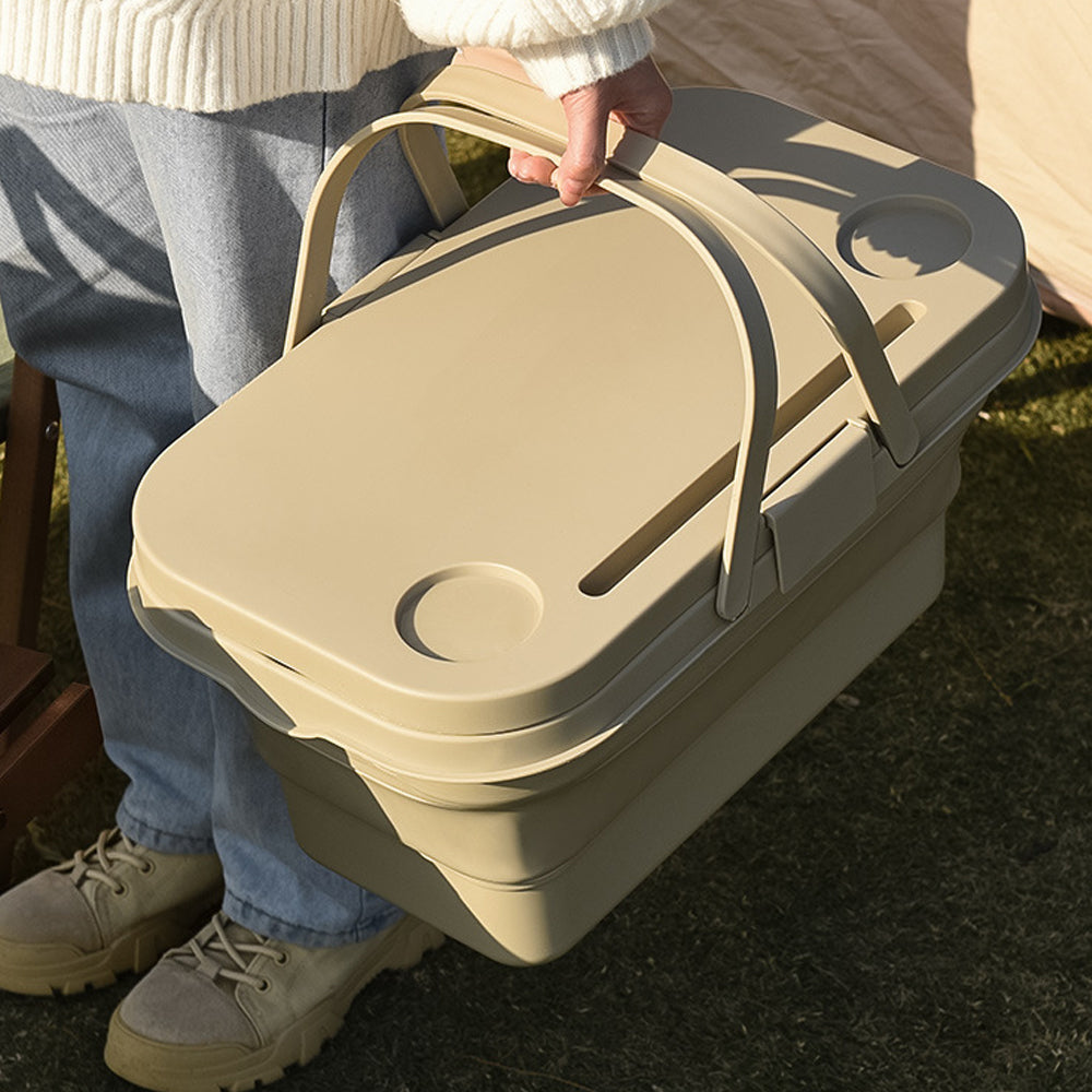 3 In 1 Folding Camping Storage Picnic Basket - Beige