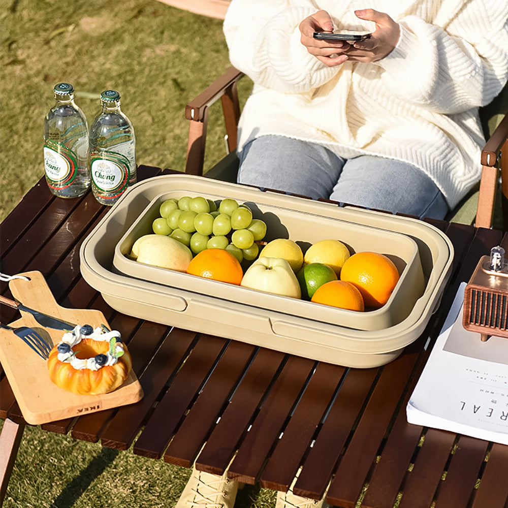 3 In 1 Folding Camping Storage Picnic Basket - Beige
