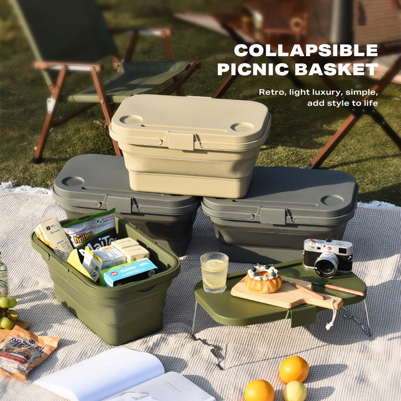 2in1 Folding Camping Storage Picnic Basket - Grey