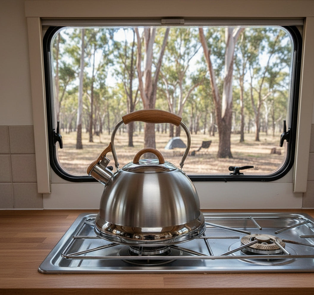 Whistling Stainless Steel Kettle w Foldable Handle for Camping