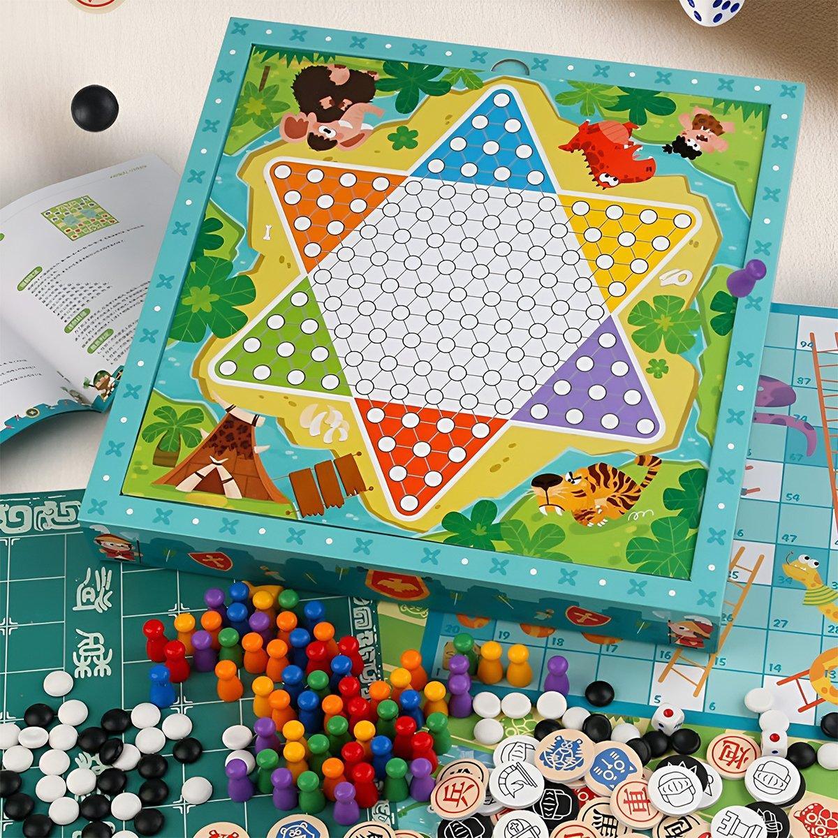 8-in-1 Board Game Set Chess Games Board Toy Backgammon Checkers Snakes Ladders