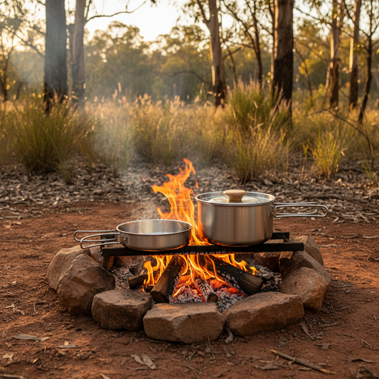 Stainless Steel Camping Pot Pan Set - Folding Handles
