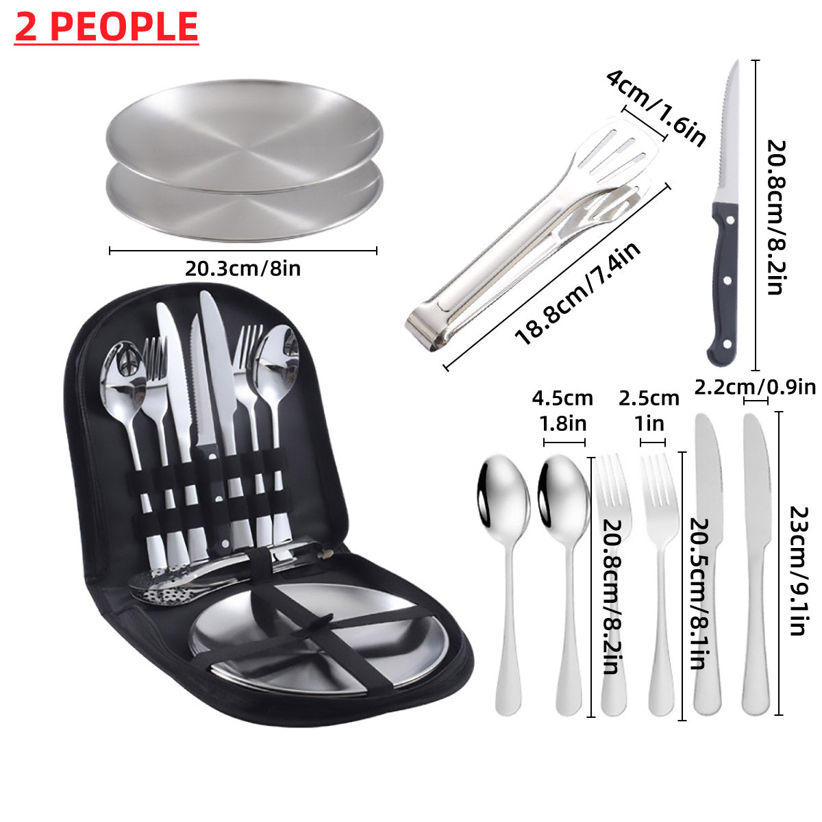 Camping Cutlery Set - 10 set 2 People - Black Carry case