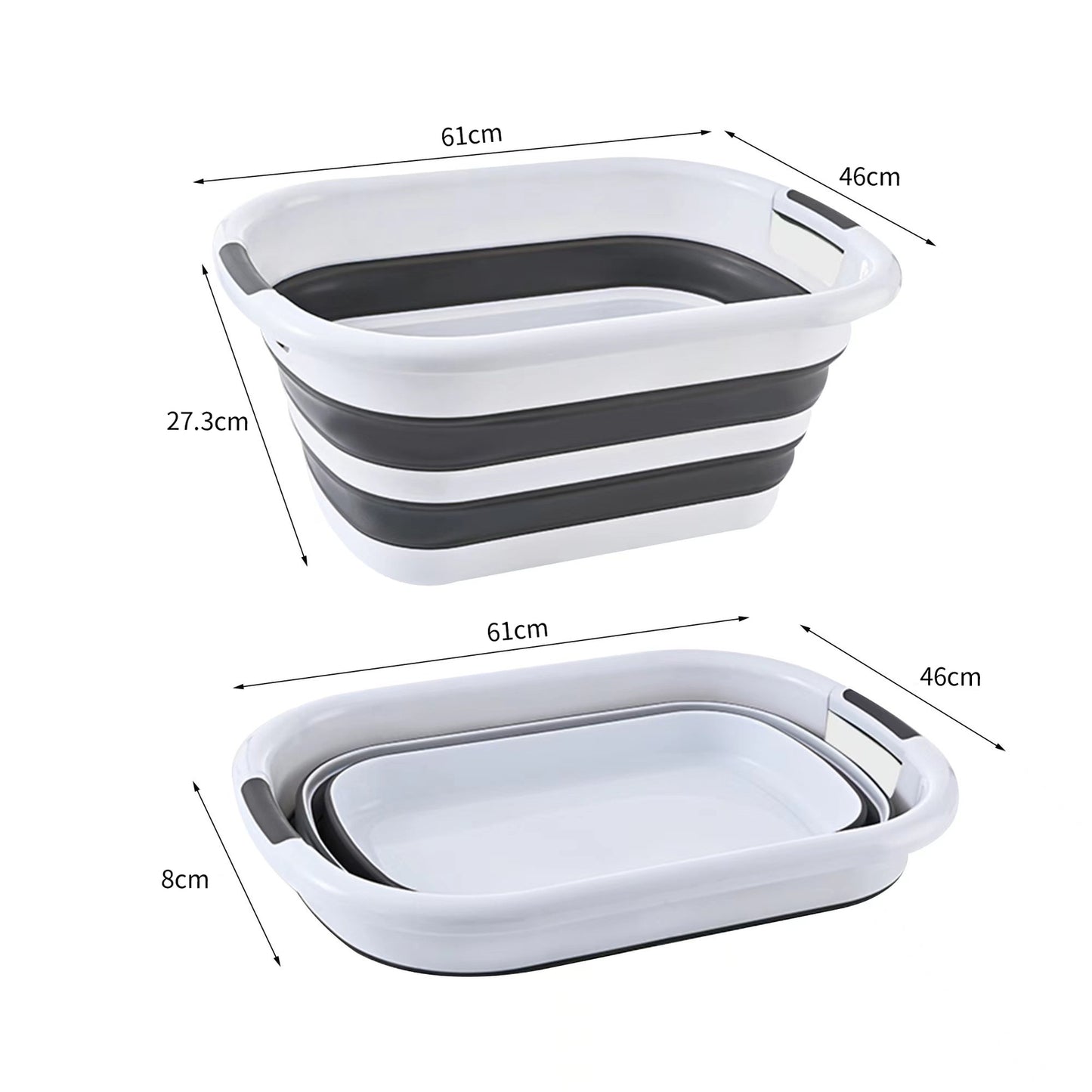 Collapsible Camping Basket Dish Tin Bin - 40L Grey/White