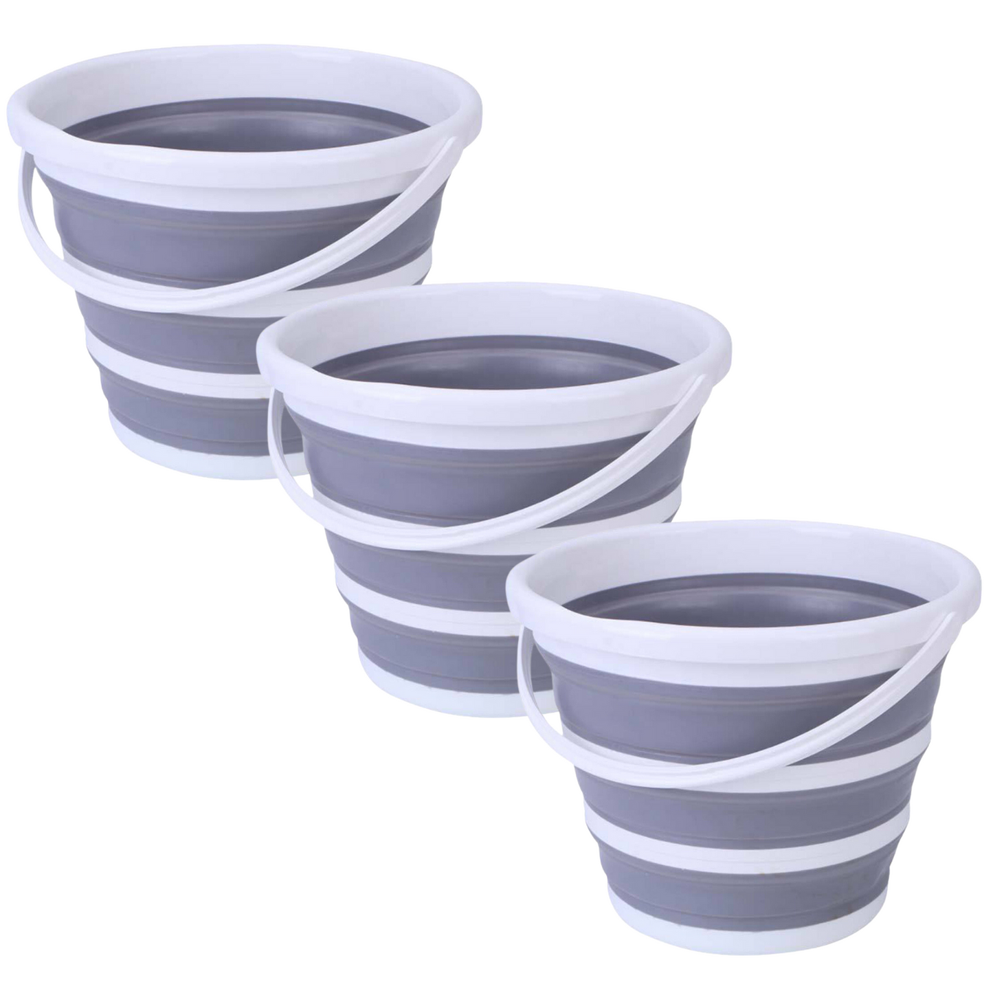 Collapsible Silicone Camping Bucket x 3 - Grey/White