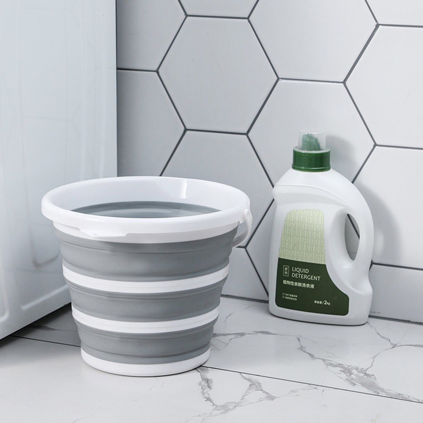 Collapsible Silicone Camping Bucket x 3 - Grey/White