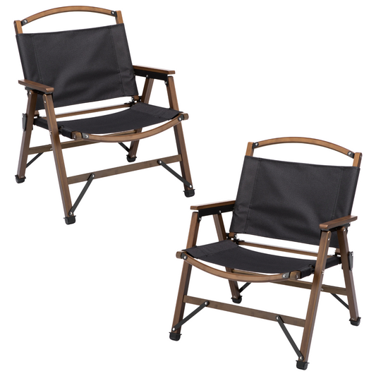 Bamboo Canvas Foldable Camping Chairs x 2 - Black