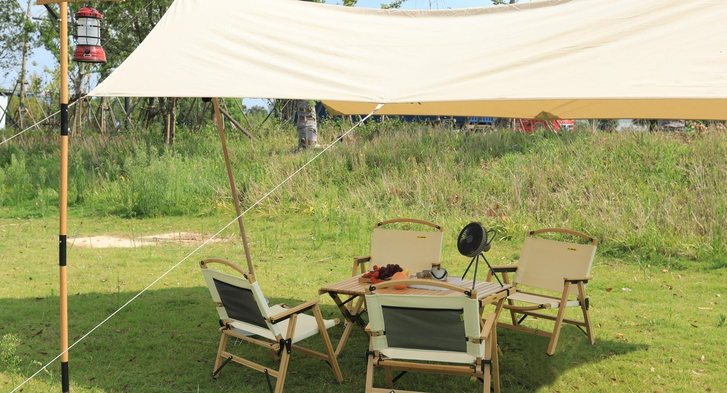 Bamboo & Canvas Camping Chairs & Rollup up table - Khaki/Beige