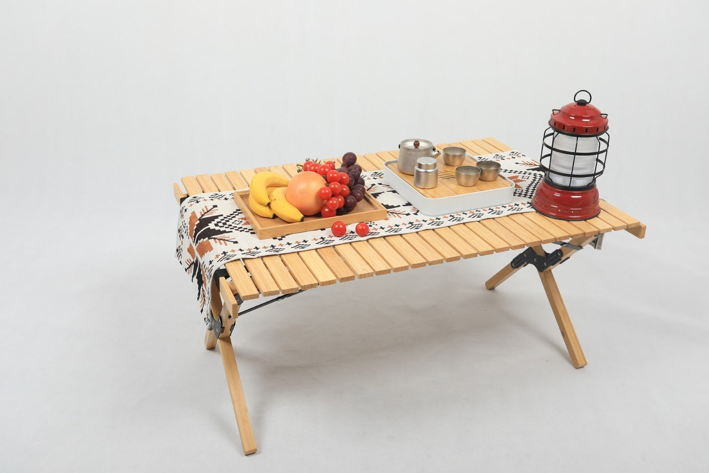 Bamboo & Canvas Camping Chairs & Rollup up table - Khaki/Beige