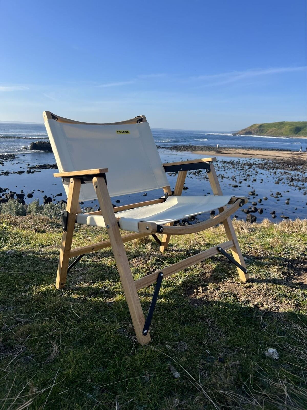 Bamboo & Canvas Camping Chairs & Rollup up table - Khaki/Beige