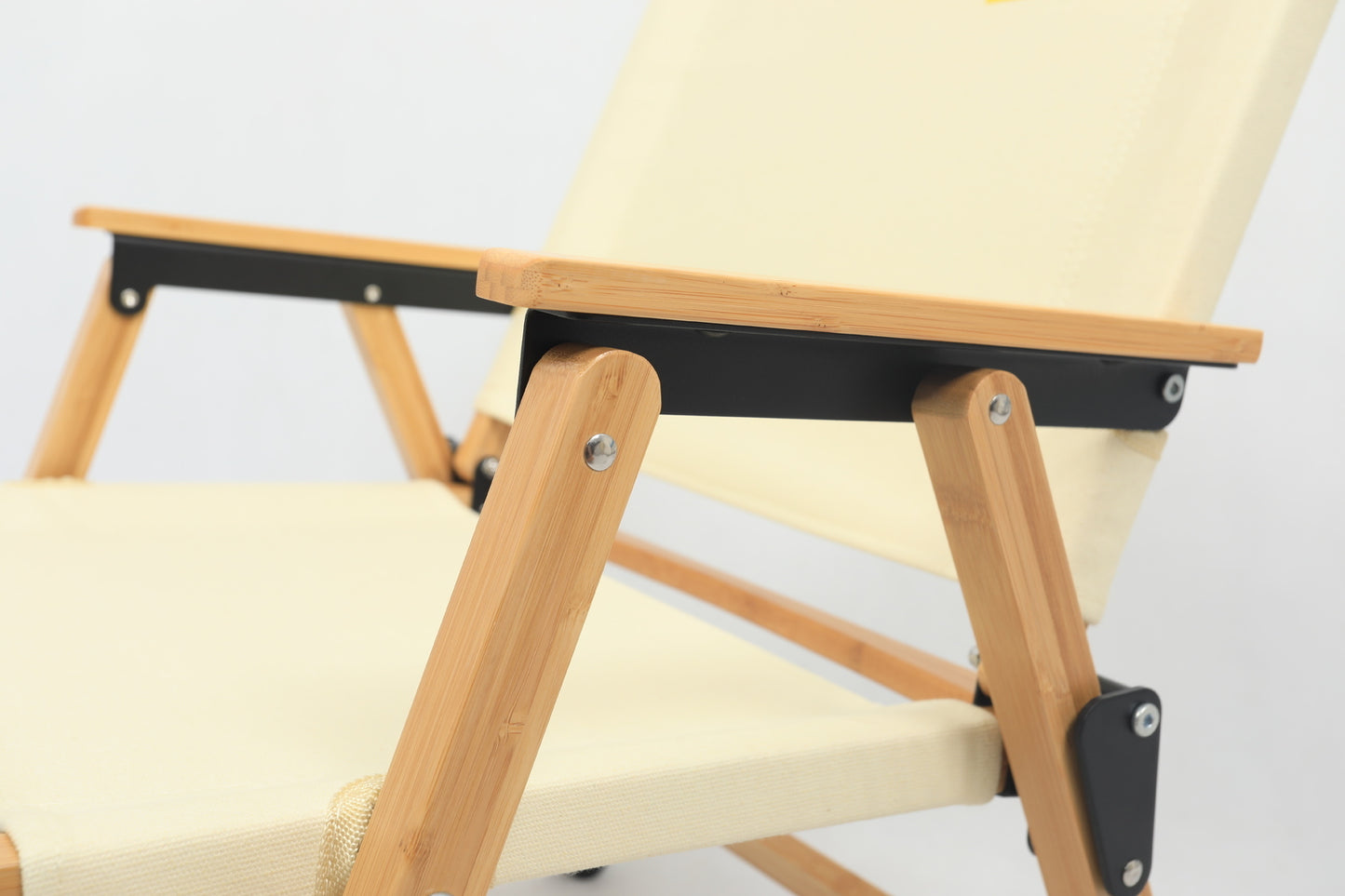 Bamboo Canvas Foldable Camping Chair - Khaki/Beige