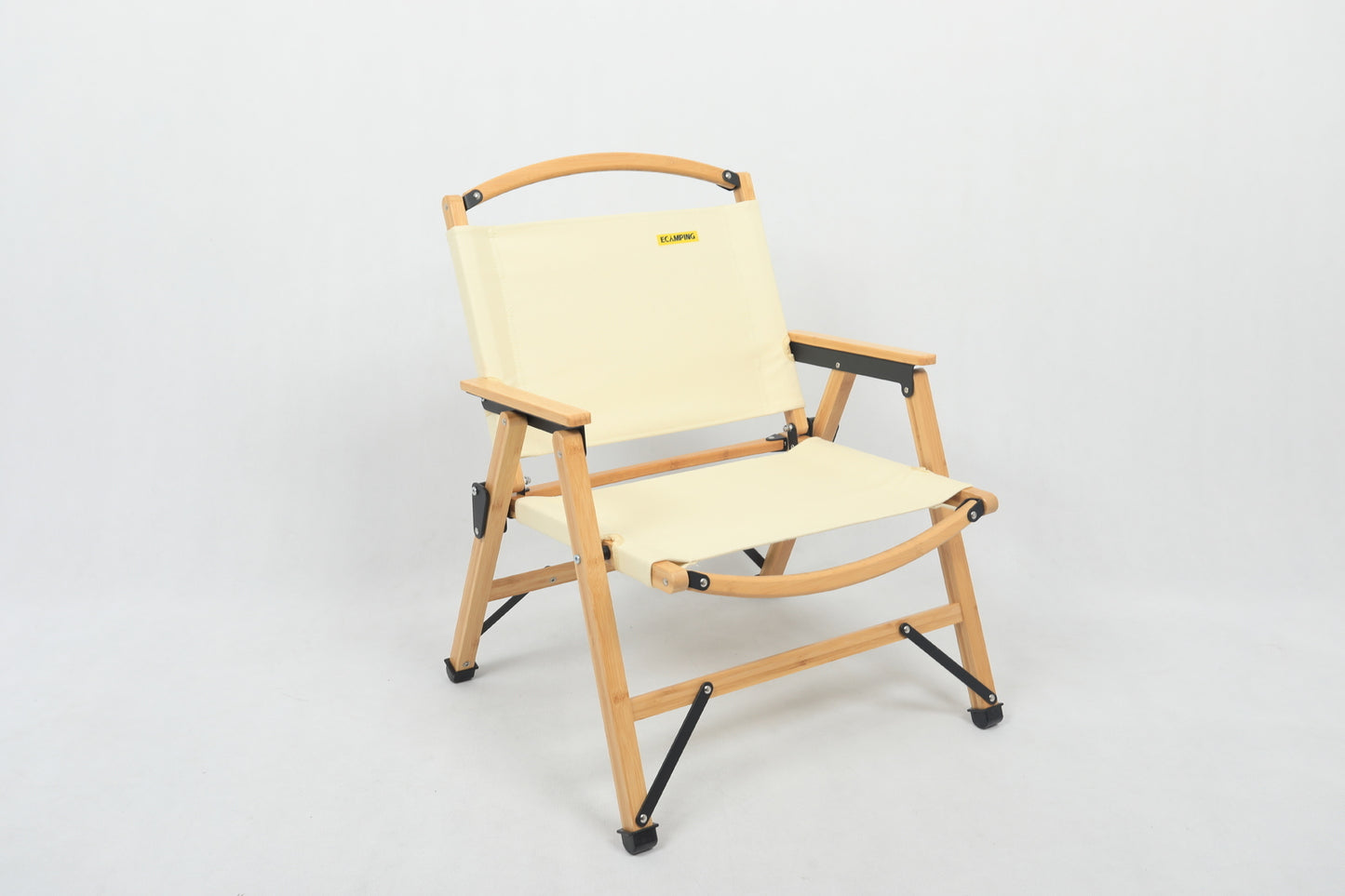 Bamboo Canvas Foldable Camping Chair - Khaki/Beige