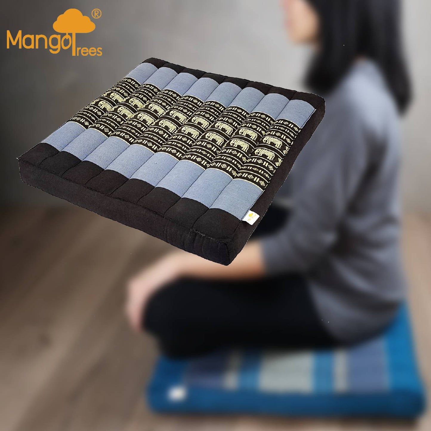 Thai Kapok Meditation Yoga Cushion Mat - Blue Grey - Free shipping