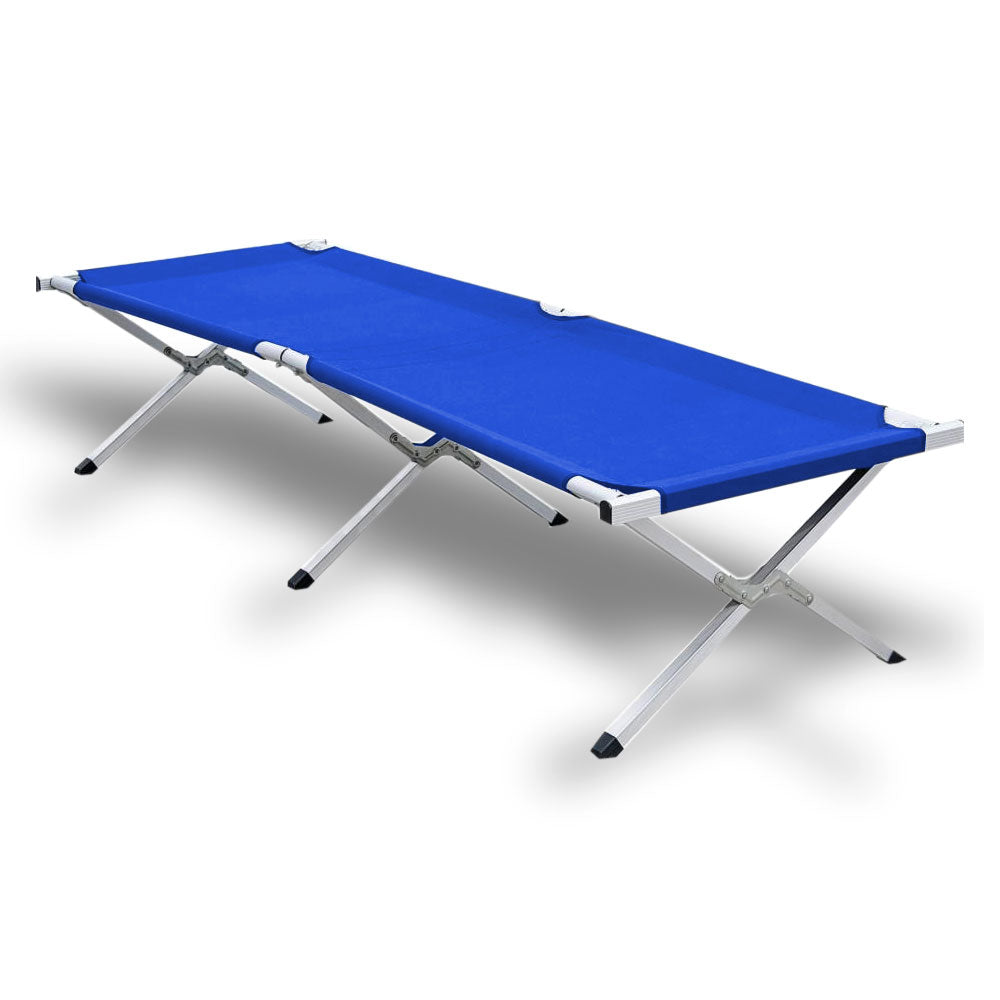 Folding Camping Stretcher Bed Light Weight w/ Carry Bag - blue