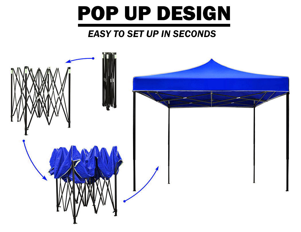3x3m Pop Up Camping Marquee w/ Side Wall - Blue