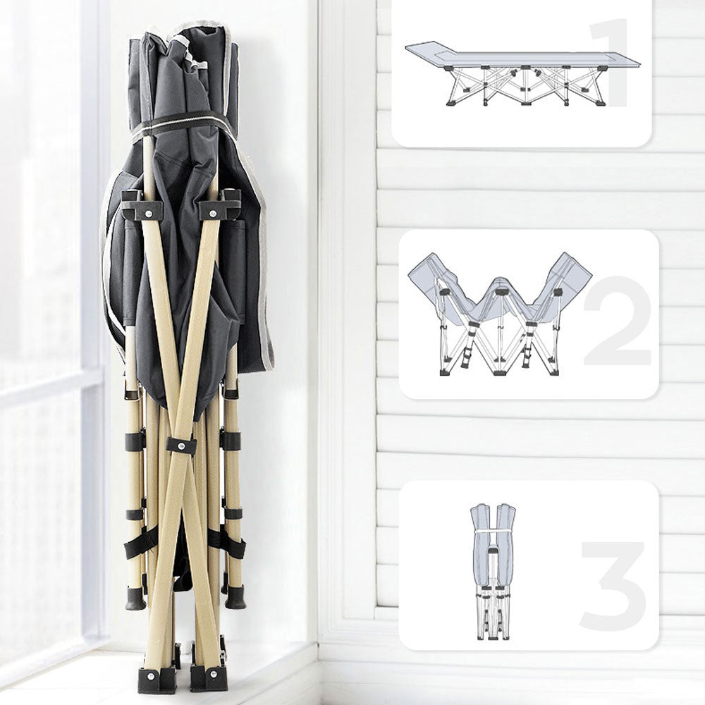 Folding Camping Stretcher Single Recliner Mat - grey