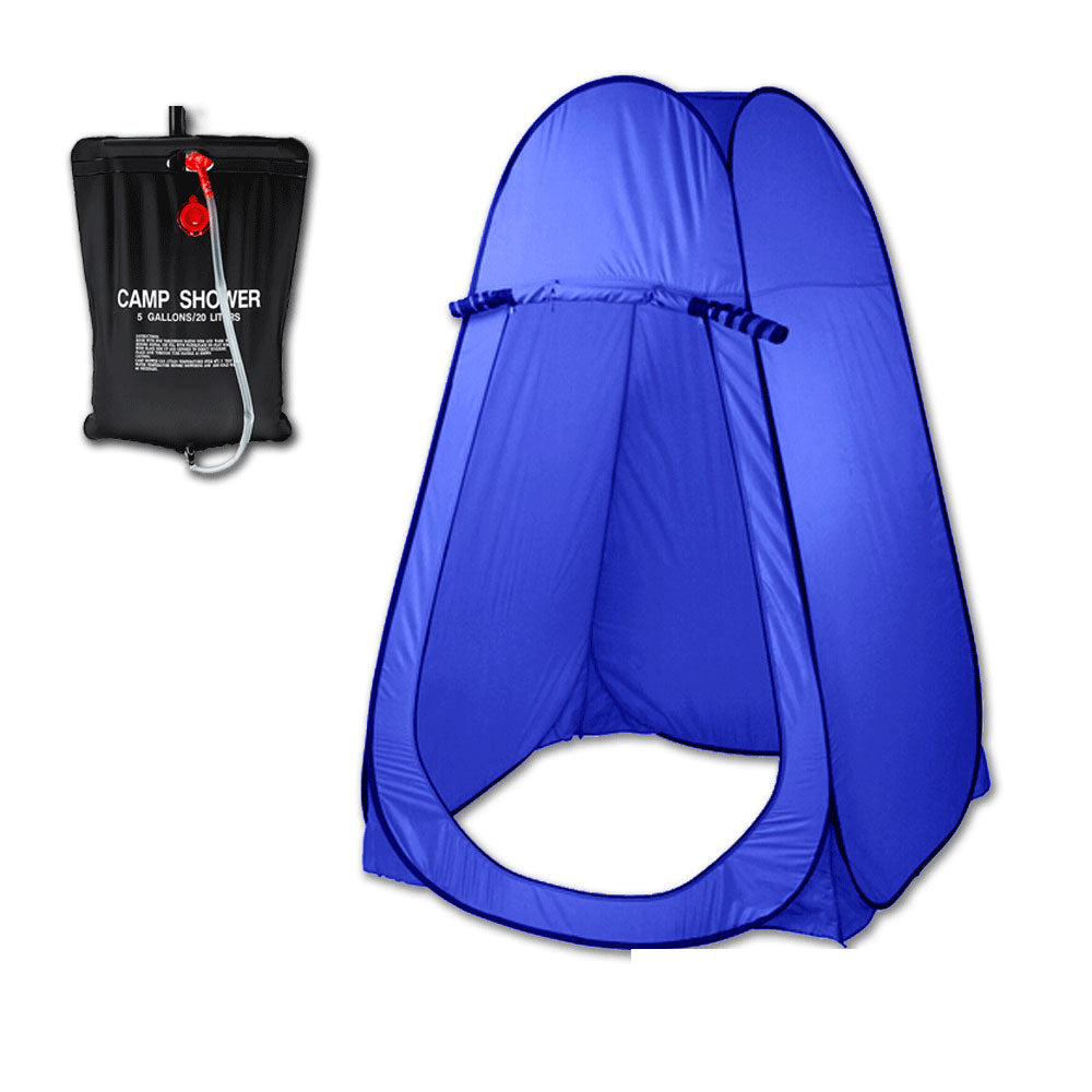 Pop Up Portable Camping Shower Tent & 20L Water Bag - blue
