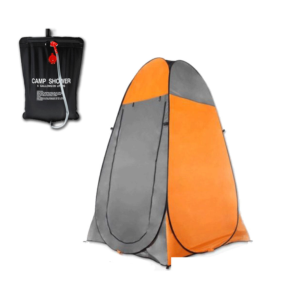 Pop Up Portable Camping Shower Tent & 20L Water Bag - orange