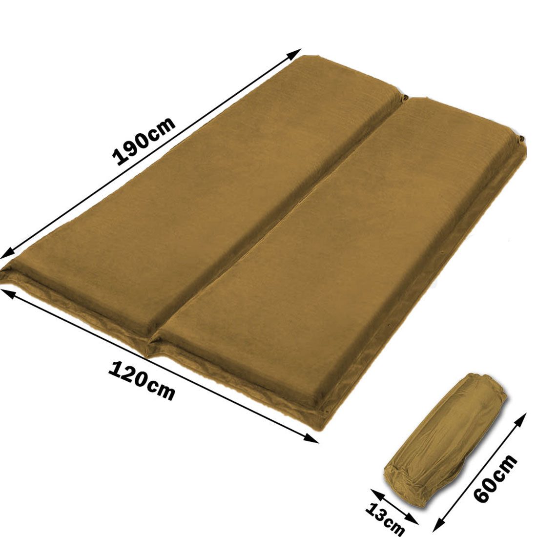Double Self Inflating 8cm Mattress Joinable - Tan