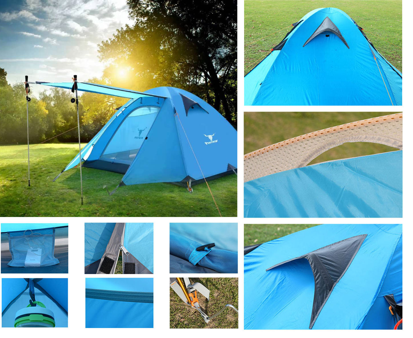 Lightweight Camping Waterproof Tent - Backpacking Hiking - BLUE