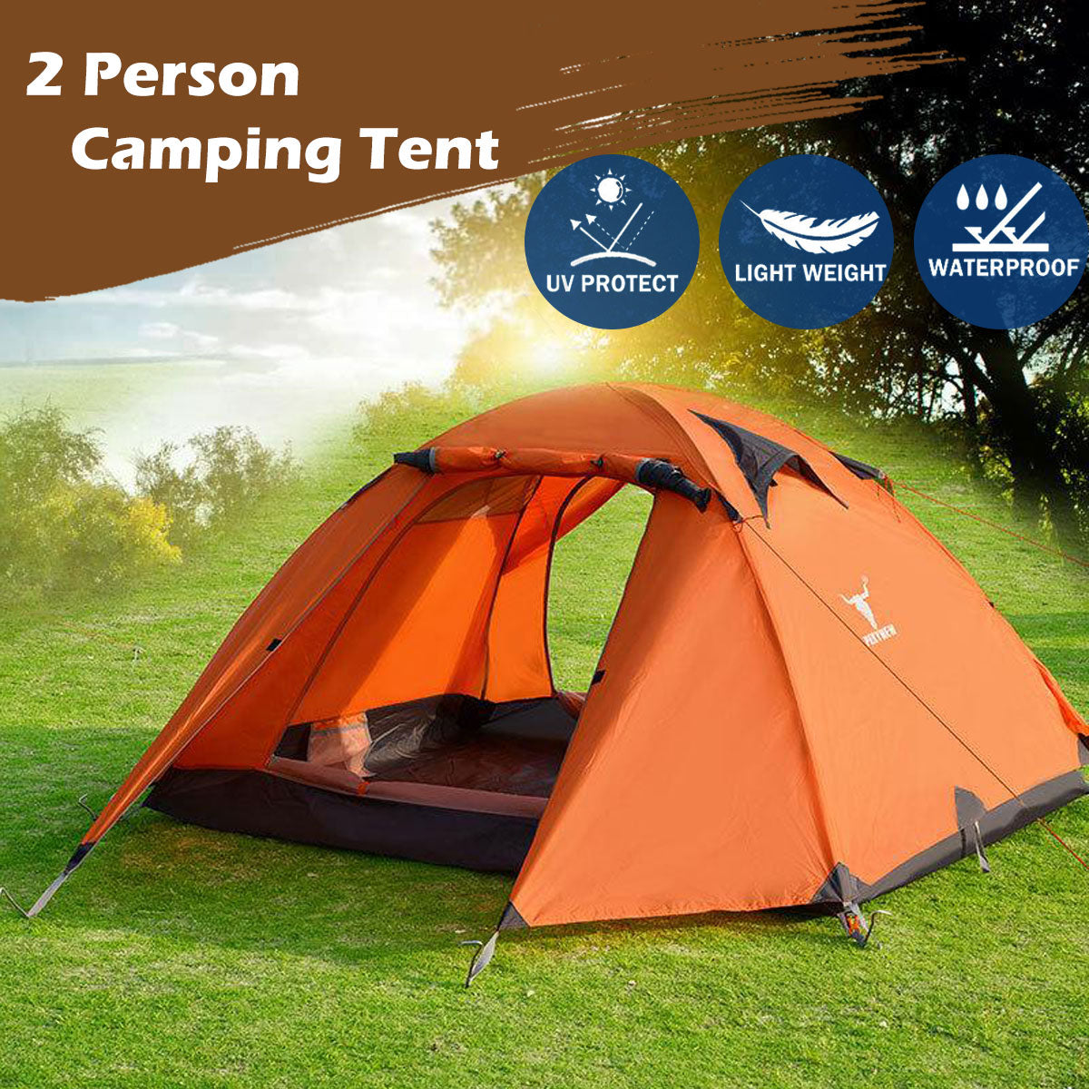Lightweight Camping Waterproof Tent for 2 - Backpacking Hiking - ORANGE