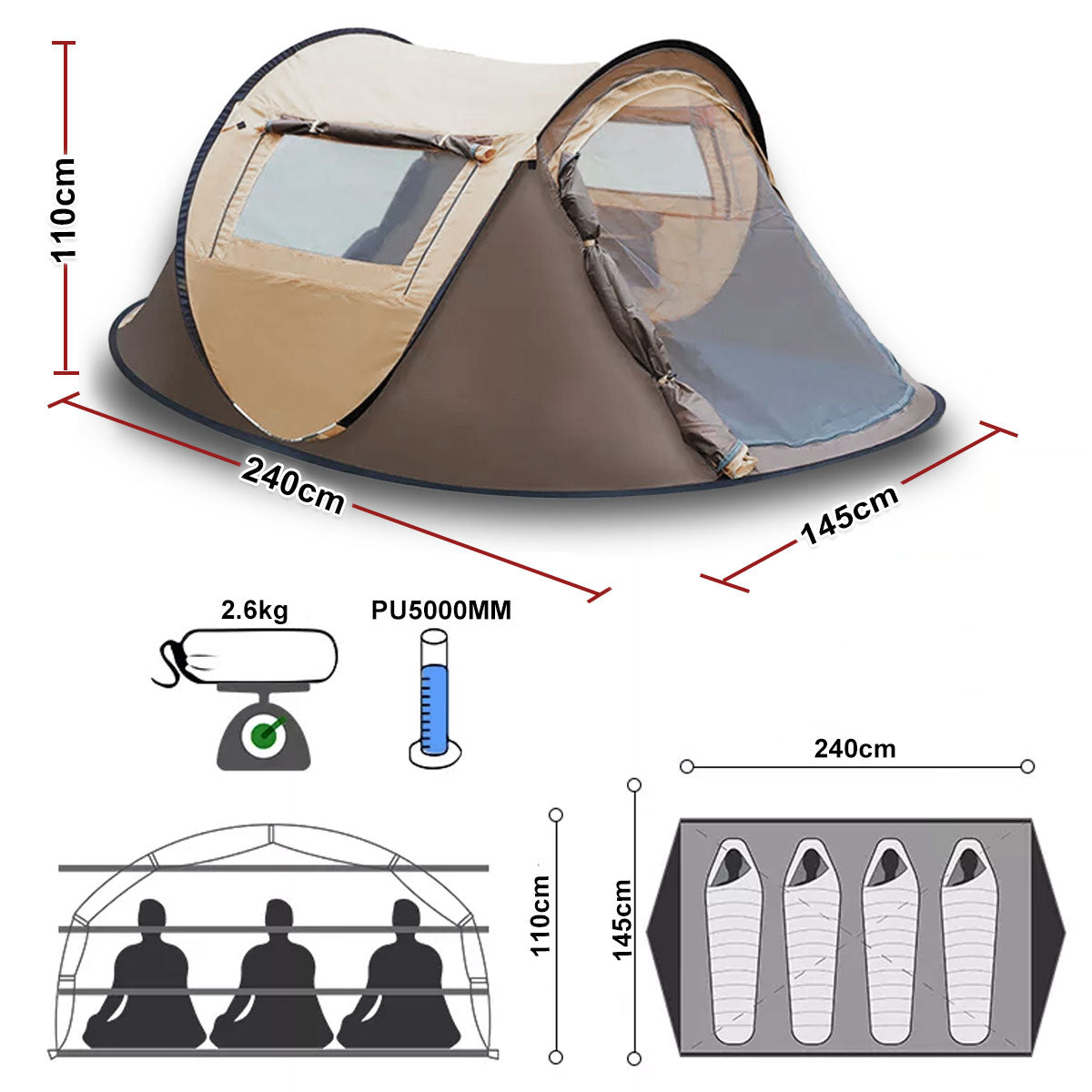 Instant Up Waterproof Camping Tent