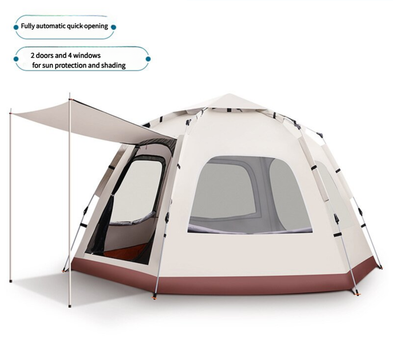 Hexagonal 5-8 Person Camping Tent - beige