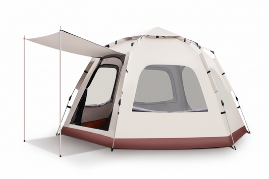 Hexagonal 5-8 Person Camping Tent - beige