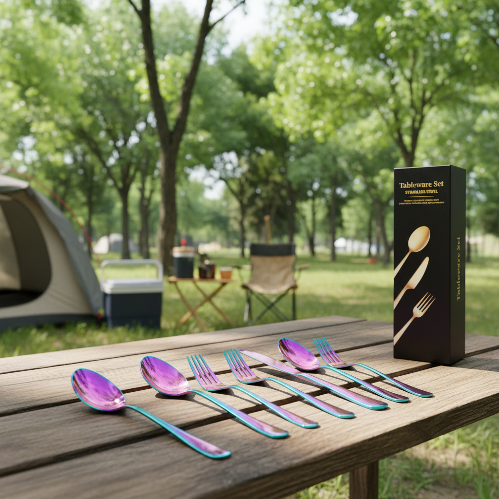 Bright Stainless Steel Camping Cutlery Set