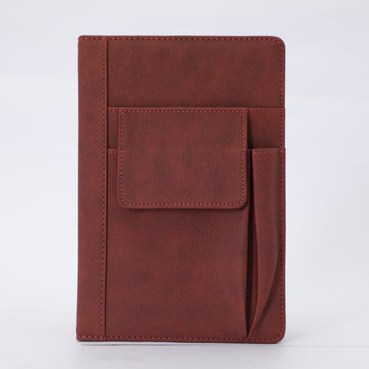 A5 Multi-Functional PU Leather Journal with Pockets - Reddish Brown