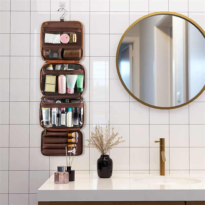 Luxury Glamping Business Travel Toiletry Bag - Waterproof - Light Brown