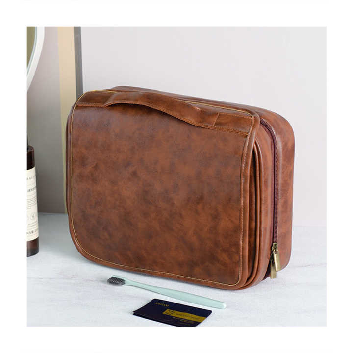 Luxury Glamping Business Travel Toiletry Bag - Waterproof - Light Brown