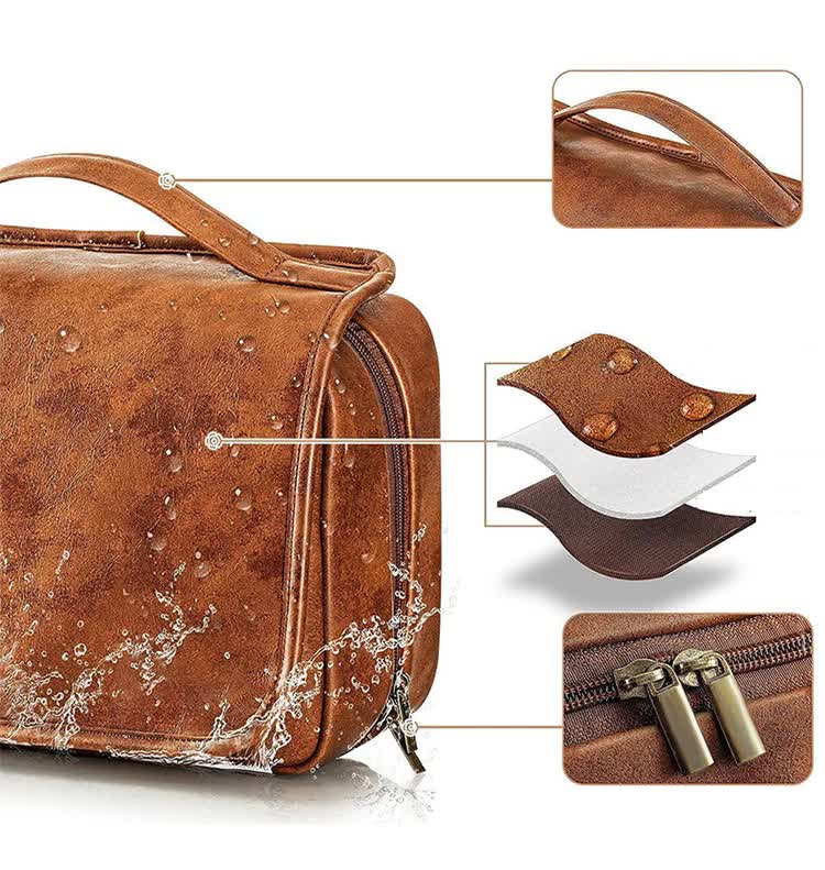 Luxury Glamping Business Travel Toiletry Bag - Waterproof - Light Brown
