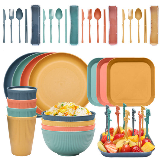 Eco-Friendly Wheat Straw Camping Tableware Set - multi colour