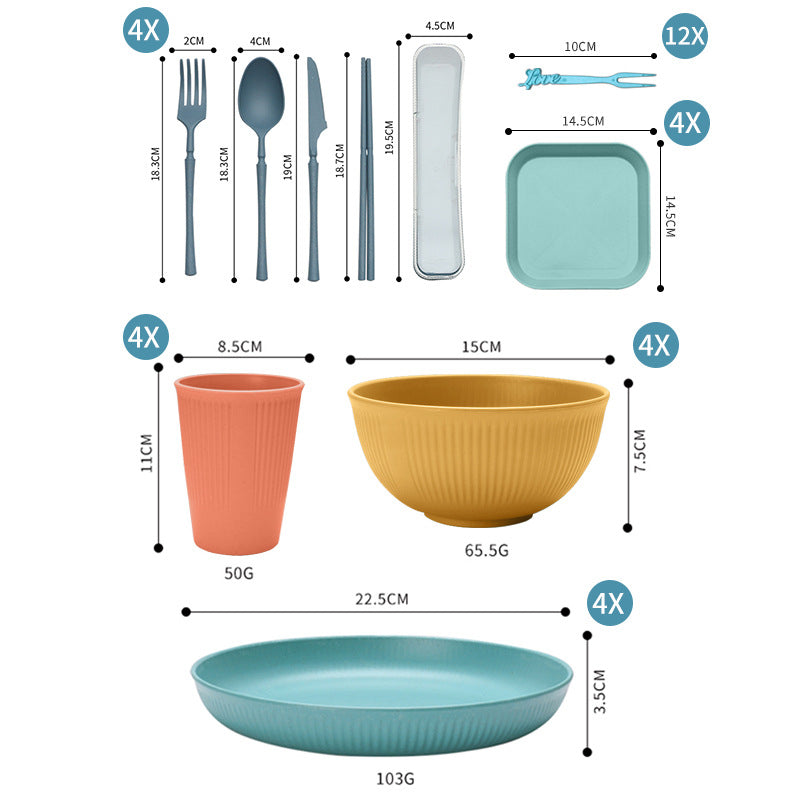 Eco-Friendly Wheat Straw Camping Tableware Set - multi colour