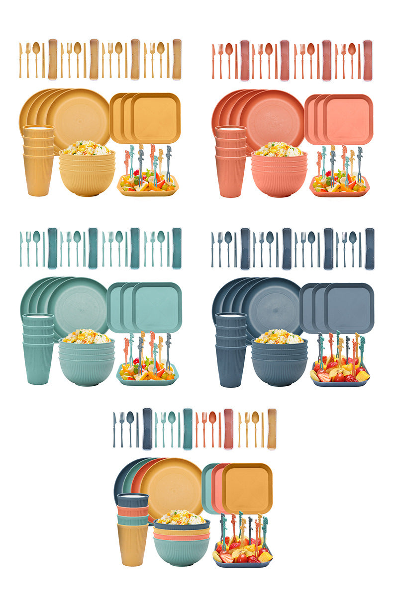 Eco-Friendly Wheat Straw Camping Tableware Set - multi colour