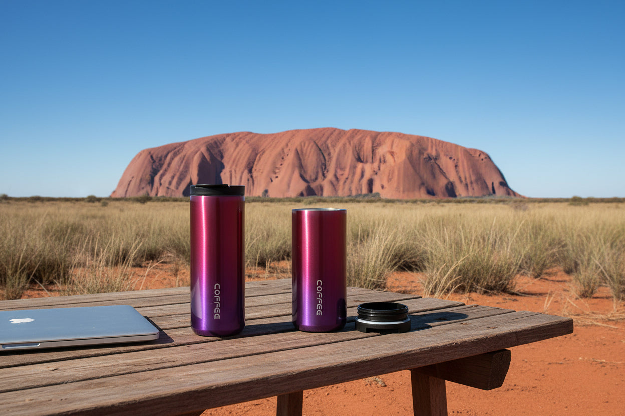 Travel Tumbler set - Insulated Stainless Steel - Metallic Red & Purple