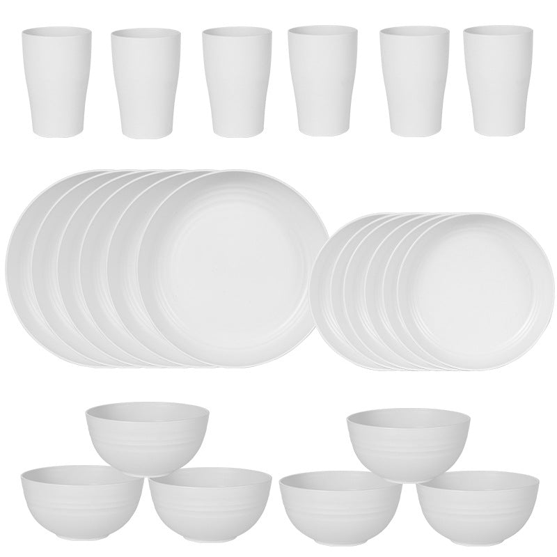 Eco-friendly Wheat Straw Camping Tableware Set - 24 pce White